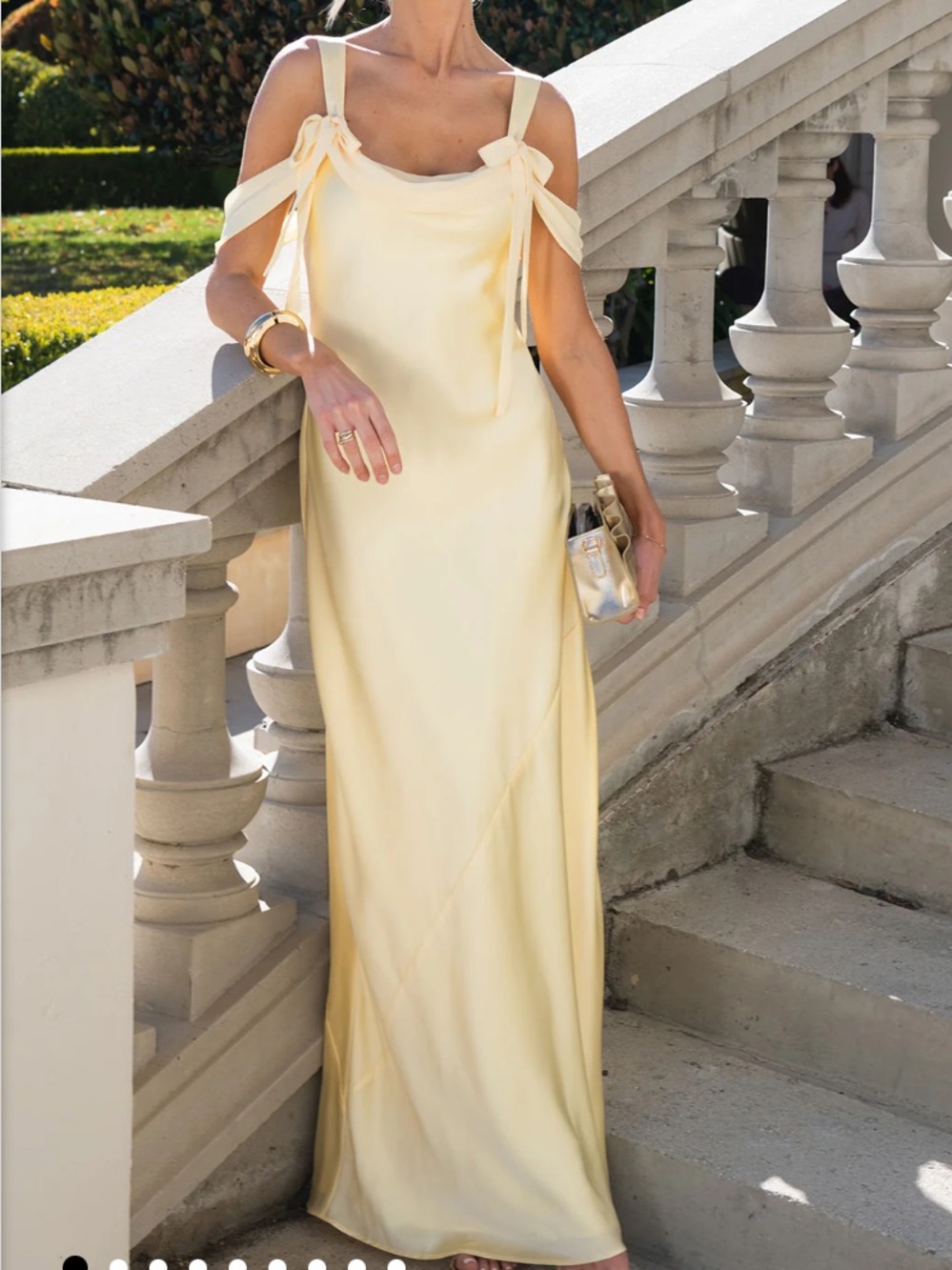 Dress + Scarf Show Me Your MuMu Pale Yellow Satin Maxi Dress with Bow-Tie Straps